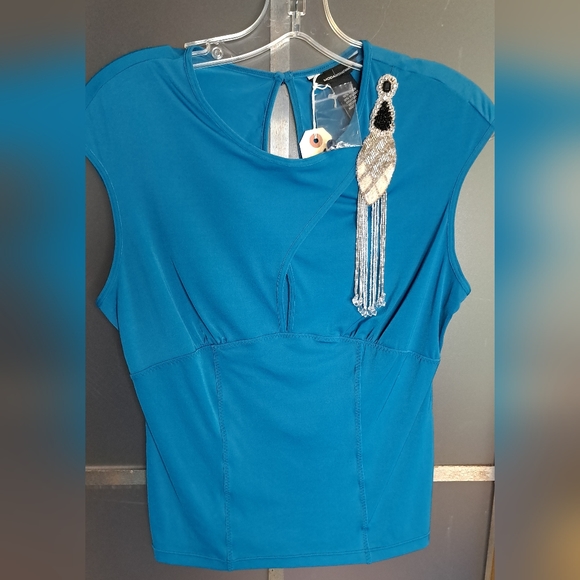 DEADSTOCK • Moda International • Vintage 90s Beaded Keyhole Stretch Blouse [M] - Picture 4 of 16